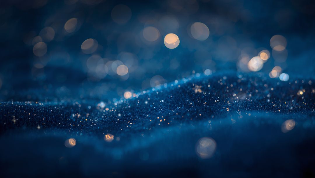 Deep Blue Glitter Fabric Macro with Sparkling Bokeh and Shimmering Texture Background