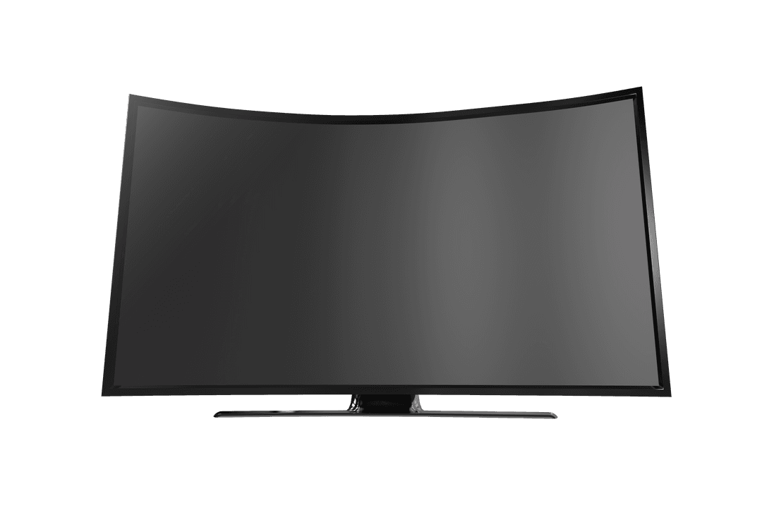 Large Black Curved Computer Screen on Transparent Background