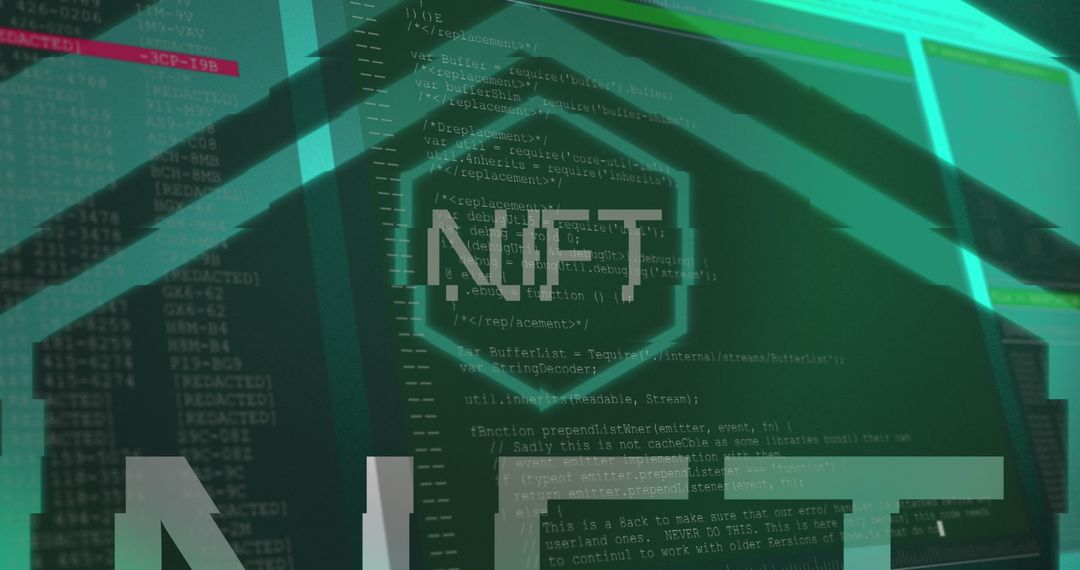 NFT Text Over Digital Data Display In Green Tones