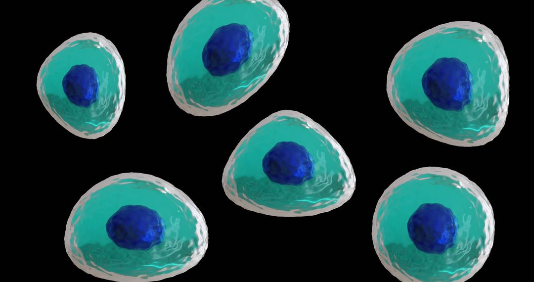 Microscopic Illustration of Blue and Turquoise Cells on Black Background