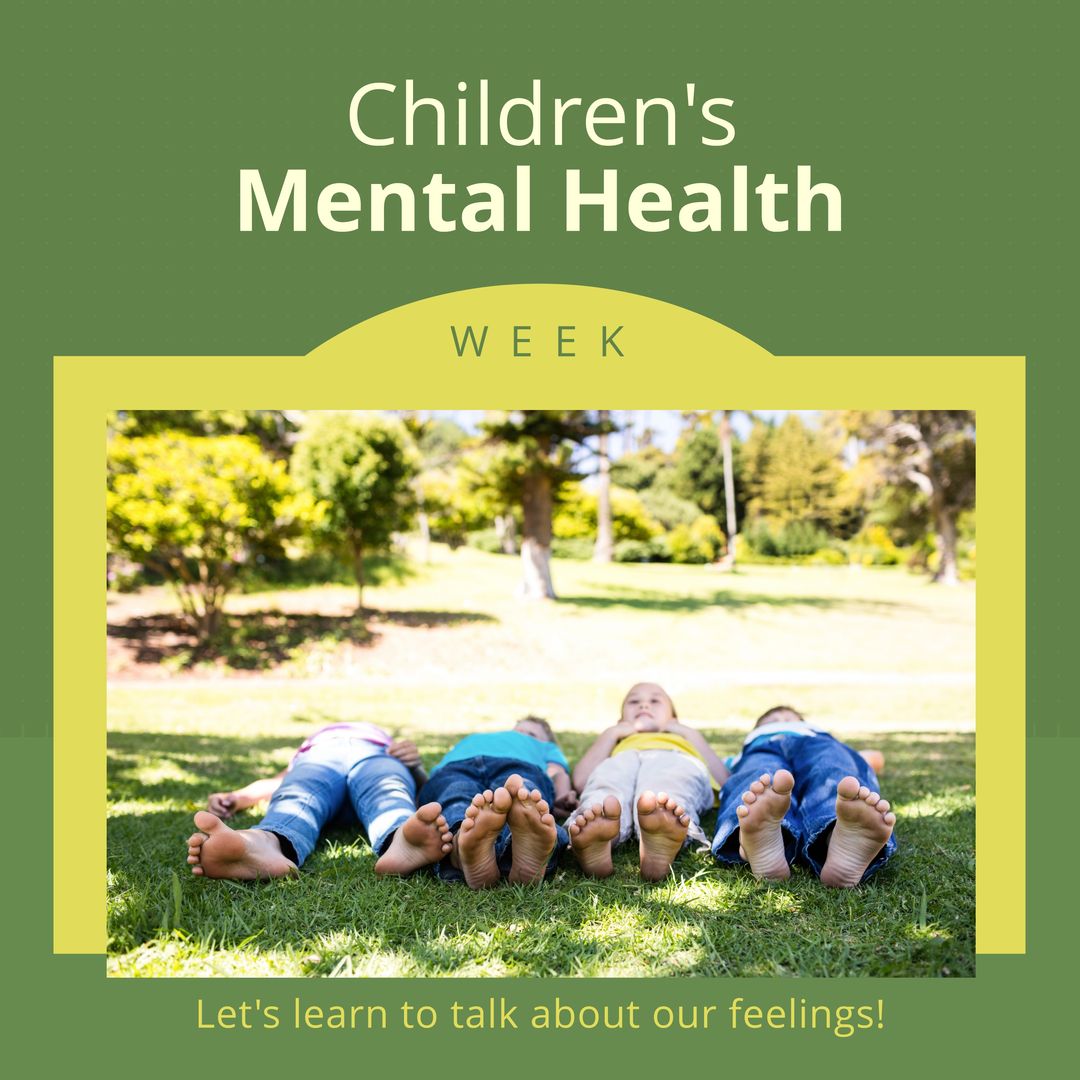 Children's Mental Health Week Text with Children Playing in Park - Download Free Stock Templates Pikwizard.com