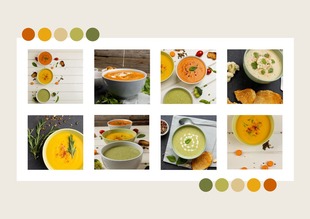 Assorted Homemade Soups in Rustic Culinary Setting