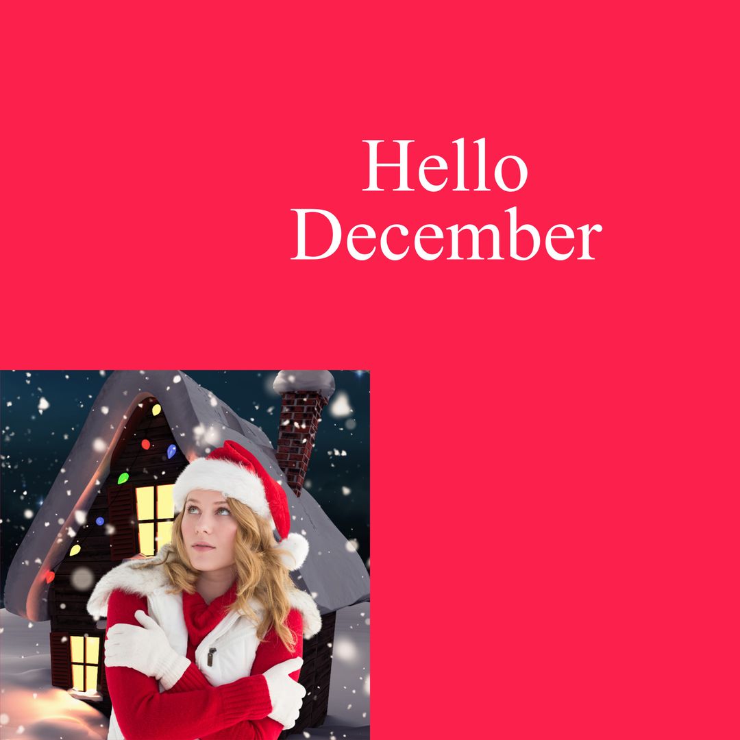 Festive December Welcome with Woman in Santa Hat