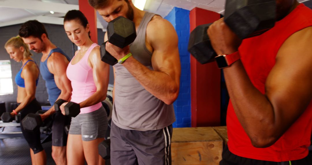 Group of Diverse Athletes Doing Dumbbell Curls at Gym - Free Images, Stock Photos and Pictures on Pikwizard.com