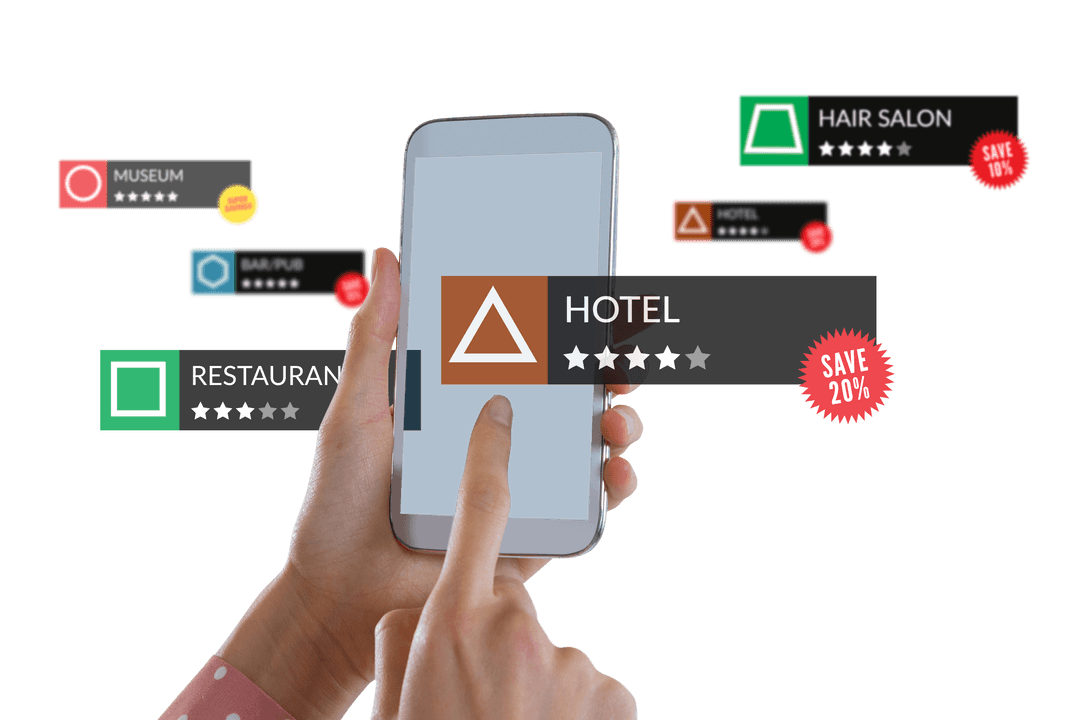 Transparent Illustration: Hands Using Smartphone for Location Search