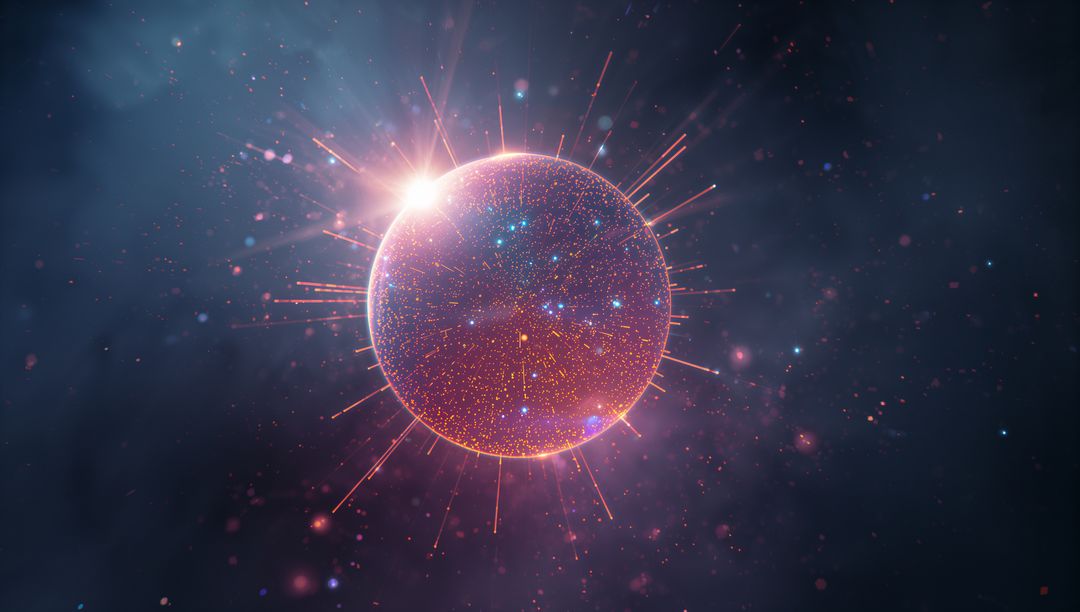 Glowing Luminous Sphere in Deep Space Emitting Vivid Radial Light Trails