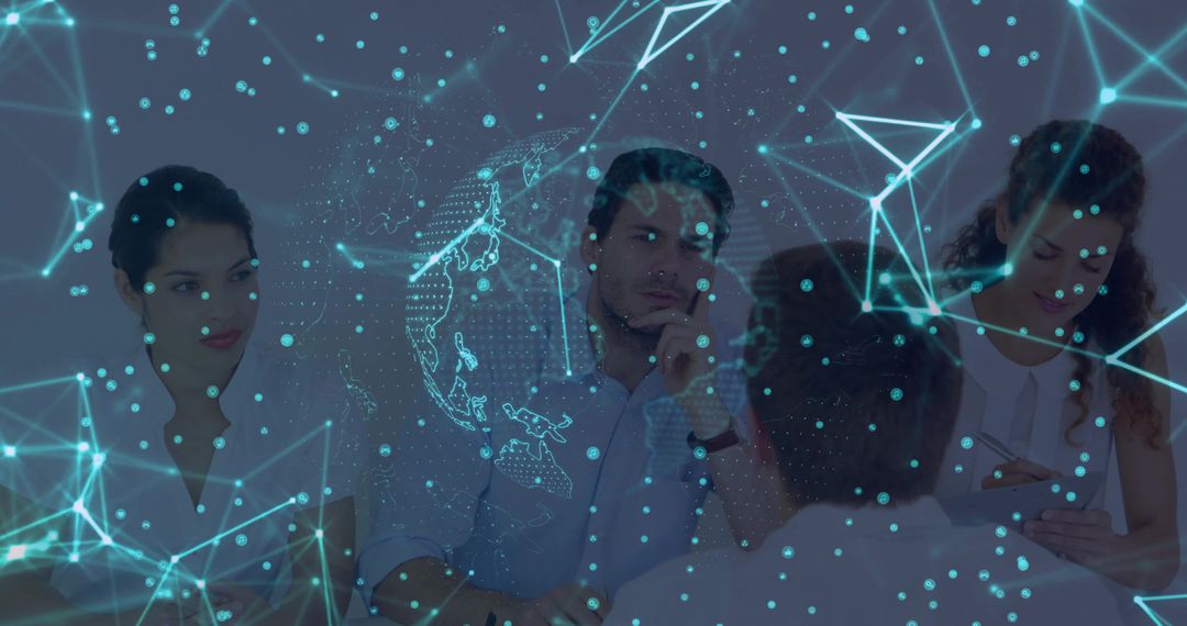 High-Tech Team Meeting with Holographic Network Design