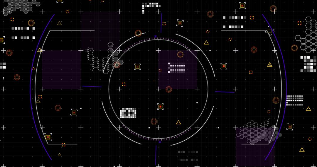 Futuristic Digital Interface with Circles and Data Grids