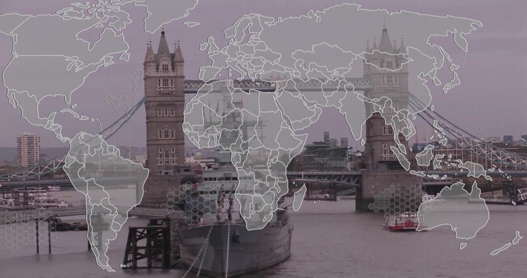 Historic Tower Bridge with Global Map Illustration Overlay