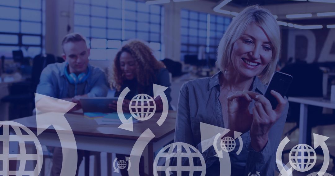 Global Communication Concepts with Businesswoman Using Smartphone
