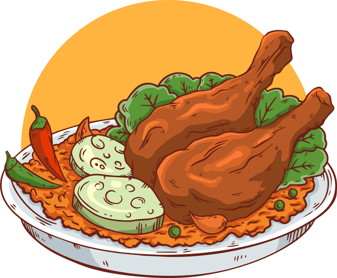 Transparent Cartoon Drumsticks and Rice with Lettuce