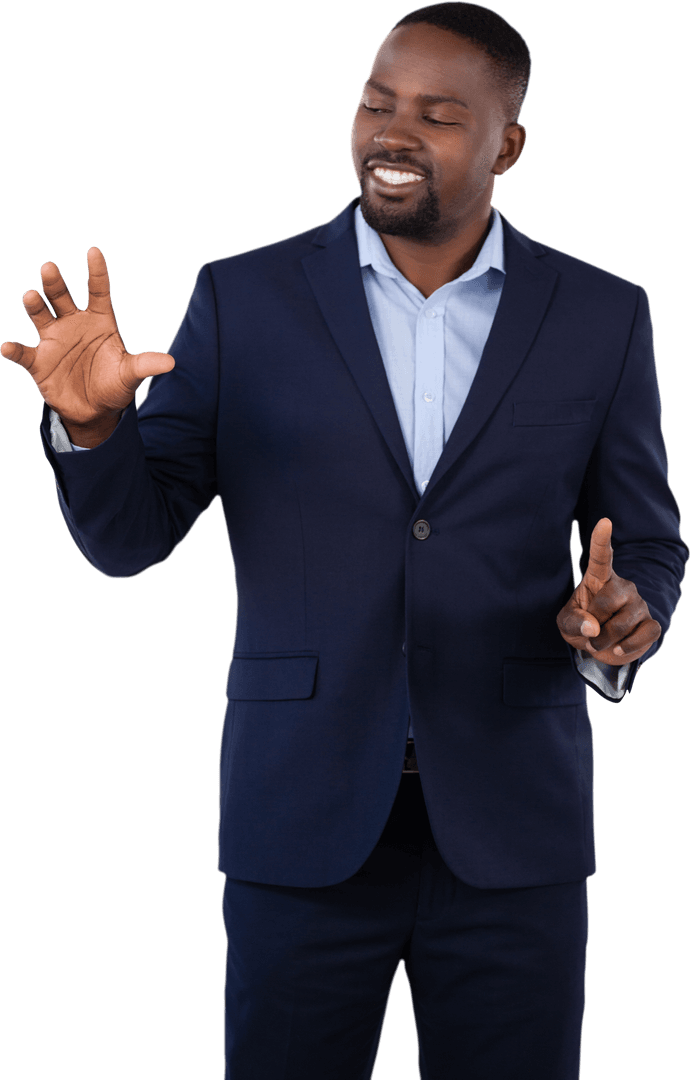 Businessman Interacting with Invisible Transparent Interface