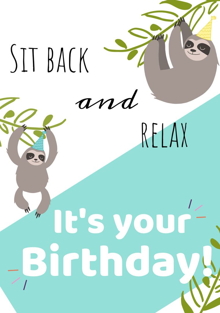 Relaxing Sloth-Themed Birthday Card with Cute Illustrations - Download Free Stock Templates Pikwizard.com