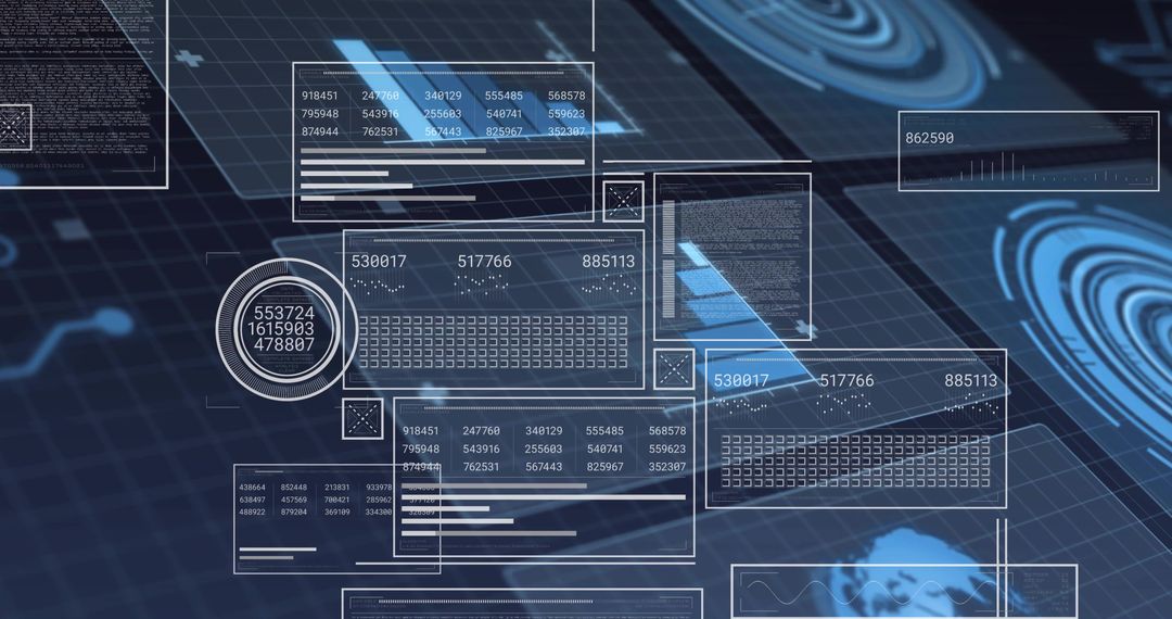 Futuristic HUD Dashboard with Holographic Panels, Radar Rings, Global Analytics Interface