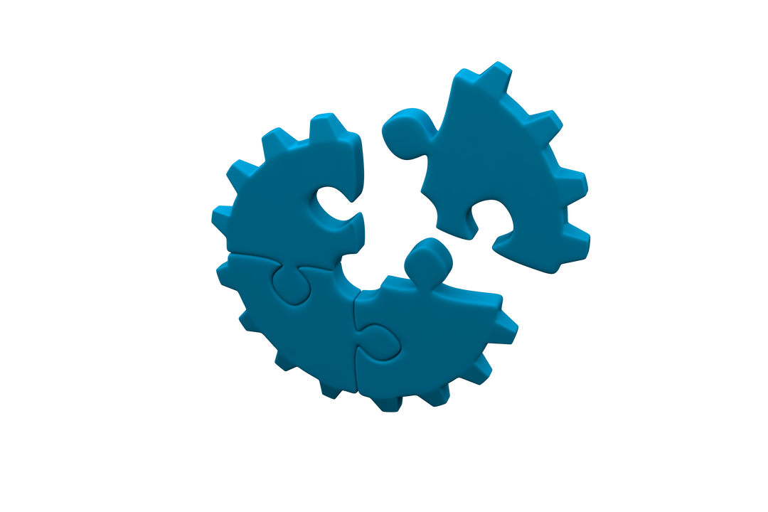 Blue Puzzle Gear Illustrating Teamwork on Transparent Background - Download Free Stock Images Pikwizard.com