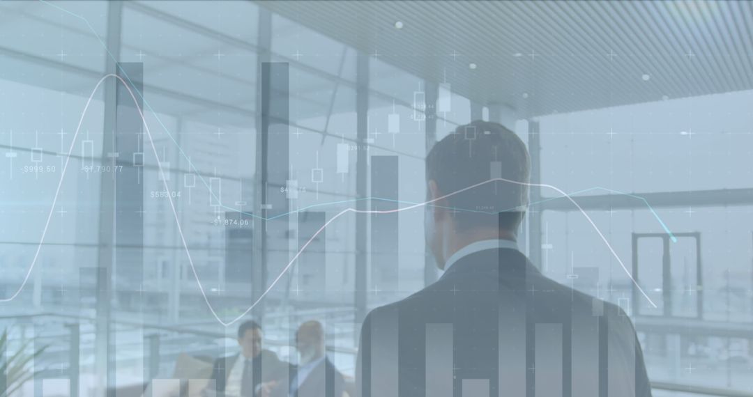 Digital Financial Data Overlaying Business Meeting