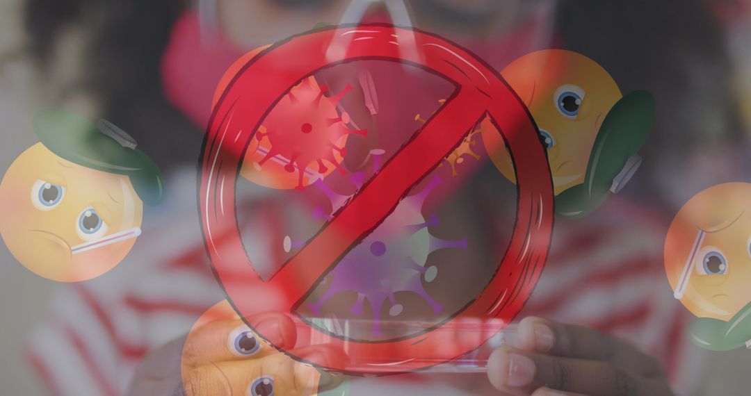 Stop Virus Concept with Sick Emojis and Stop Sign