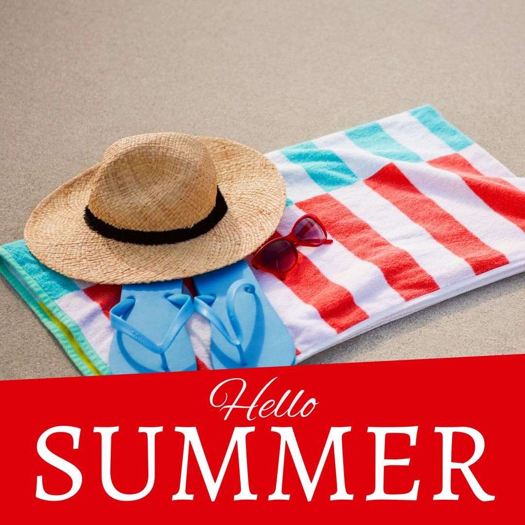 Summer Beach Essentials with Straw Hat and Flip Flops