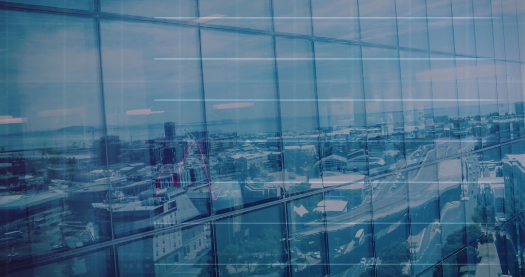 Digital Financial Data Overlay Cityscape Background