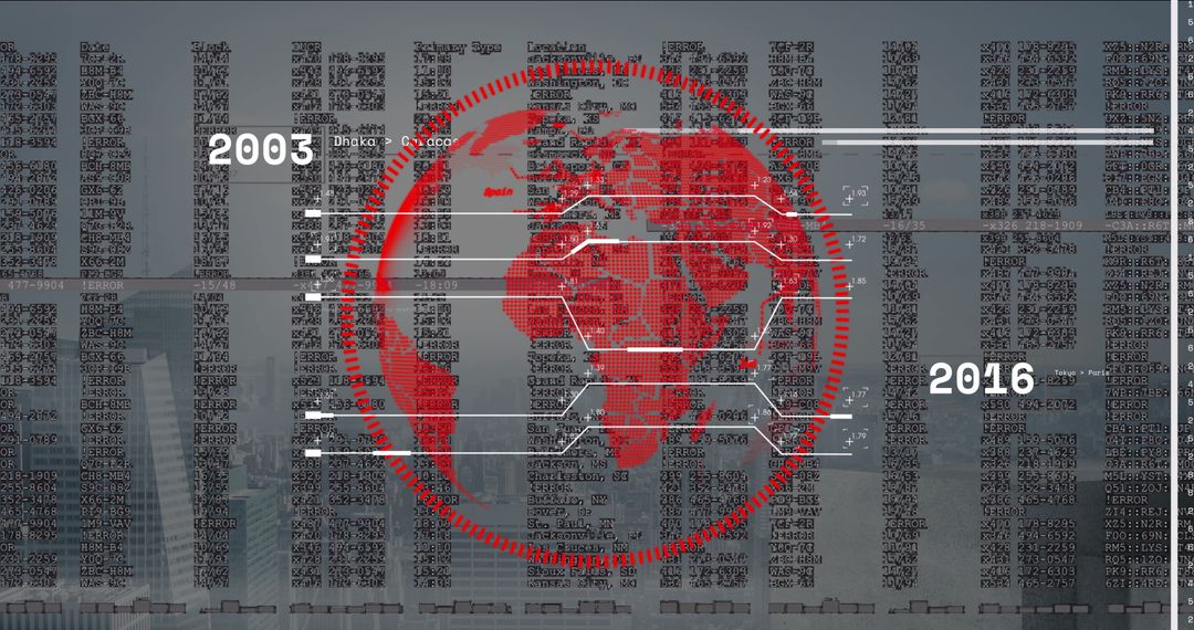 Global Data Network with Red World Map in Urban Environment