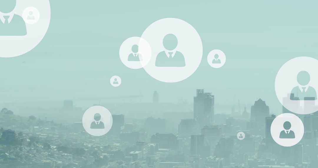 Digital Networking Concept with Profile Icons over Cityscape