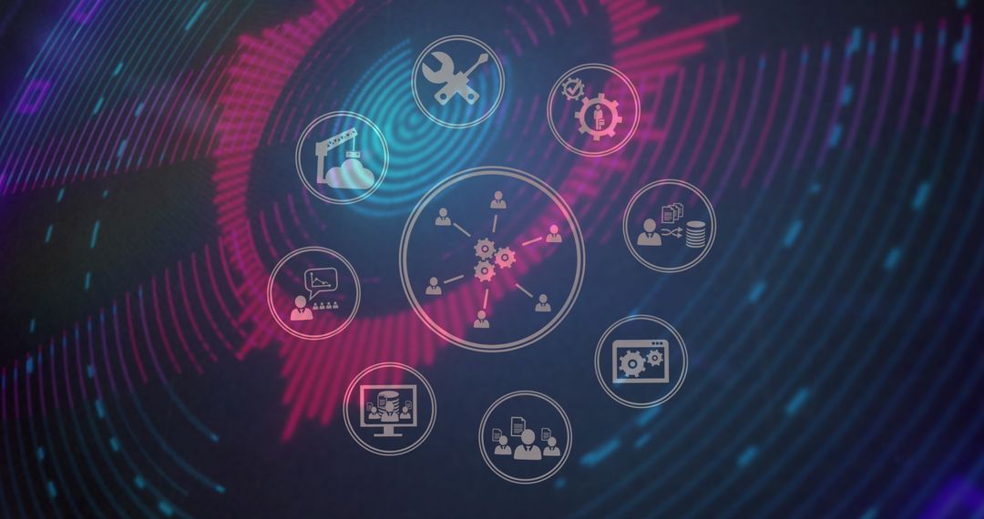 Futuristic Digital Network with Icon overlay