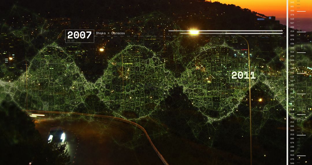 Digital Interface Over Cityscape Drives Global Business Innovation