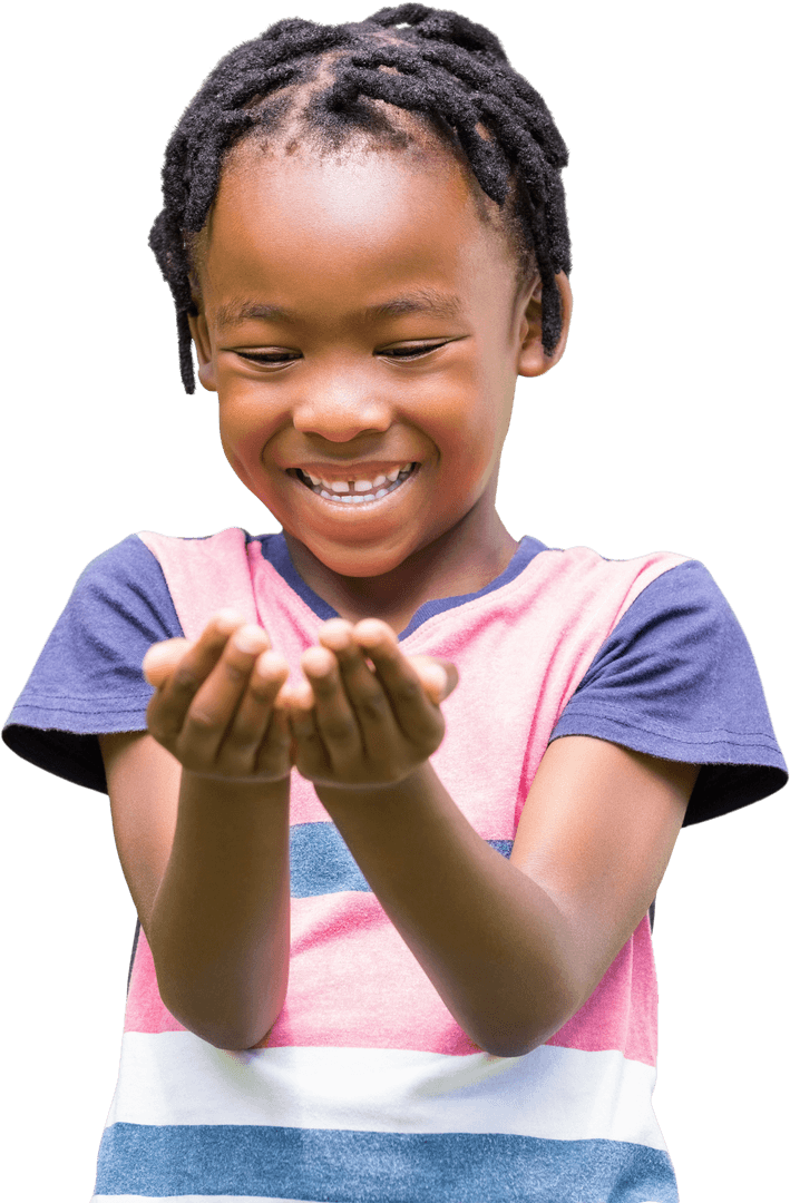 Joyful Child with Cupped Hands on Transparent Background