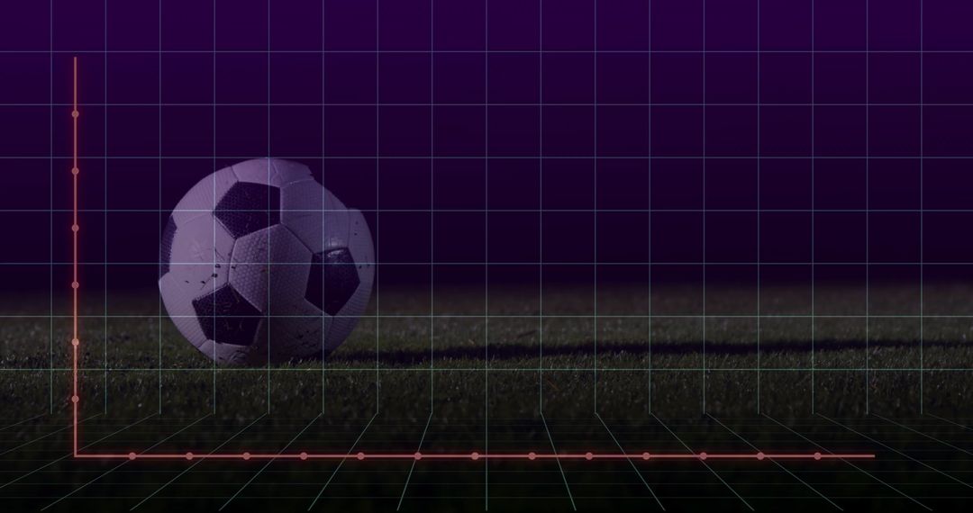 Nighttime Soccer Ball on Turf with Futuristic 3D Grid and Data Axes for Sports Analytics