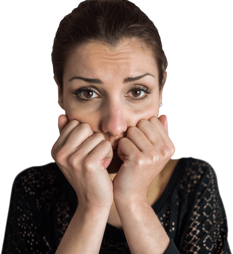 Transparent Background of Woman Appearing Nervous or Anxious