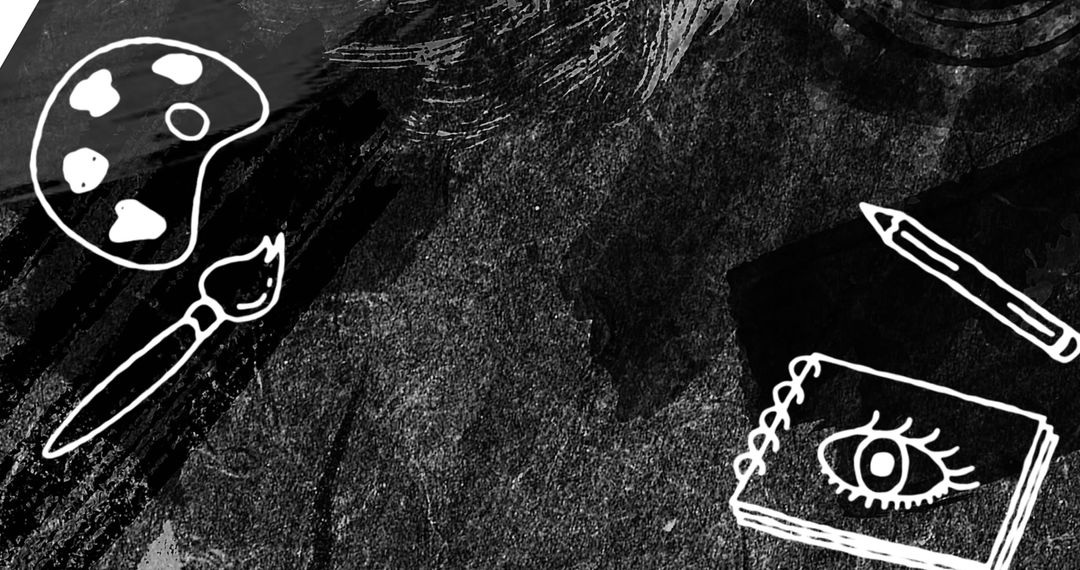 Artistic Tools on Black Chalkboard Style Texture