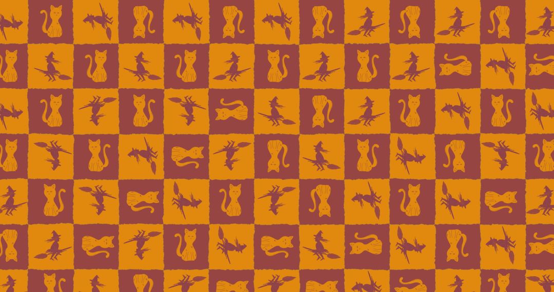 Seamless Halloween Pattern with Cats and Witches