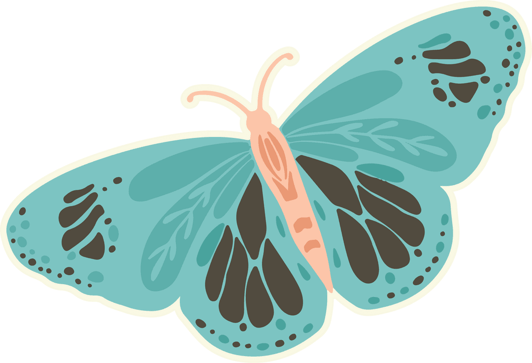 Transparent Background Teal Butterfly with Spread Wings Illustration