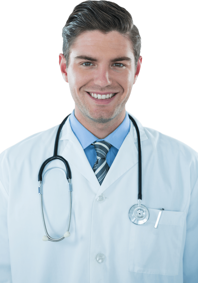Transparent Smiling Male Doctor with Stethoscope on White