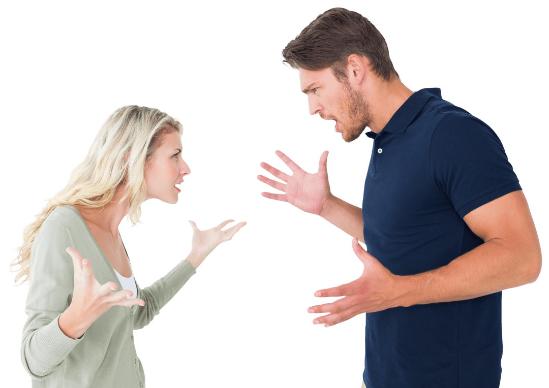 Transparent Furious Couple Arguing Open-mouthed
