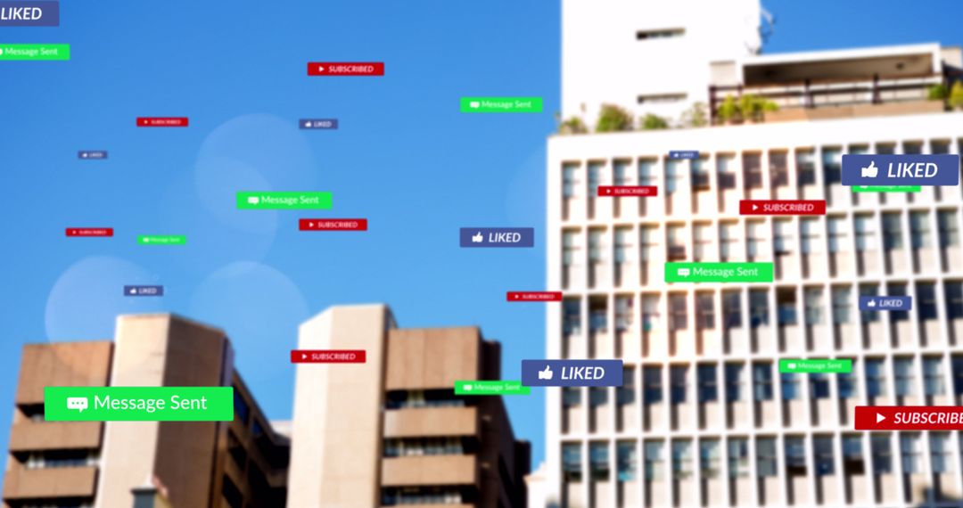 Social Media Icons and Notifications on City Skyline