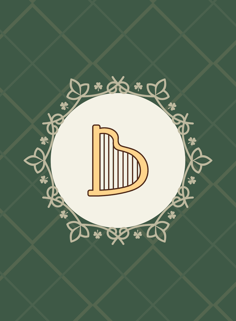 Elegant Harp Illustration on Transparent Green Background