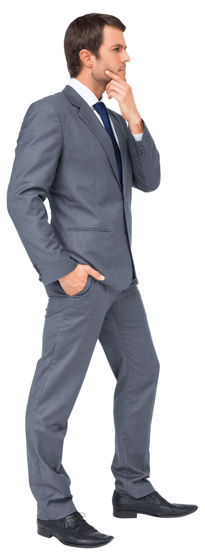 Caucasian Businessman Standing Thoughtfully on Transparent Background