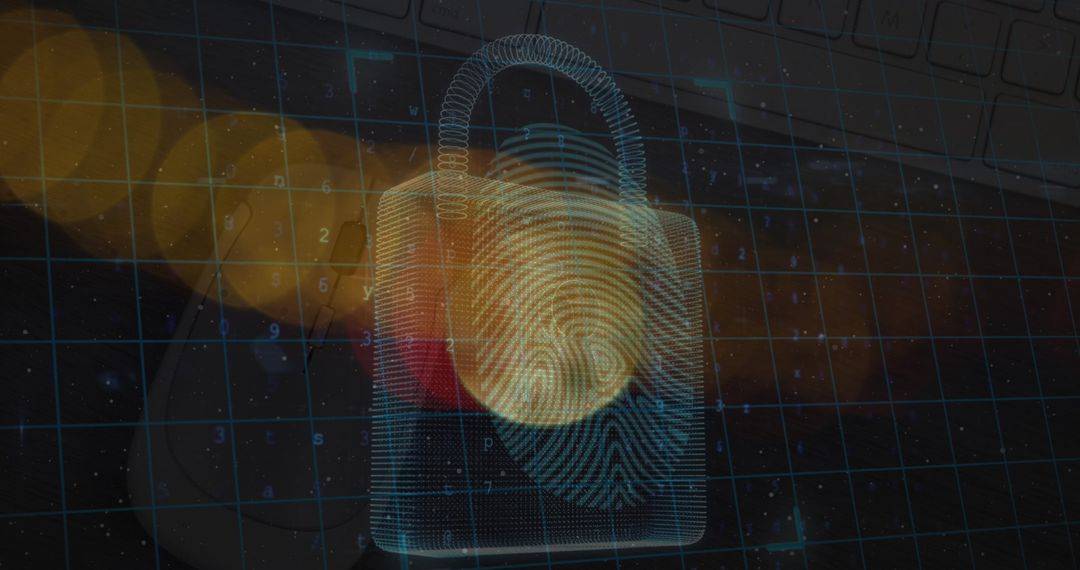 Futuristic Digital Security with Padlock and Fingerprint Overlay