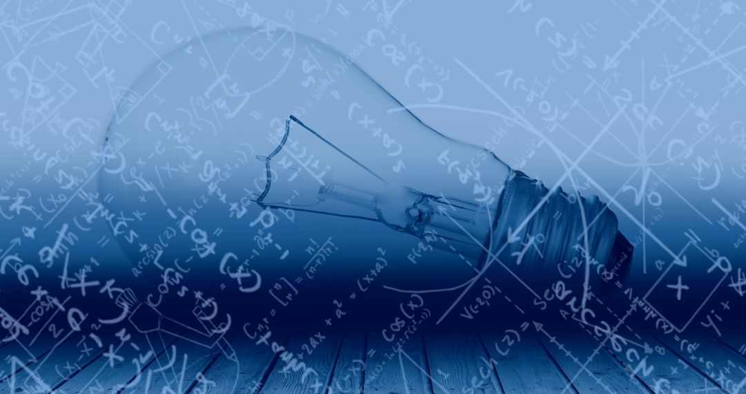 Transparent Light Bulb with Floating Scientific Formulas Concept