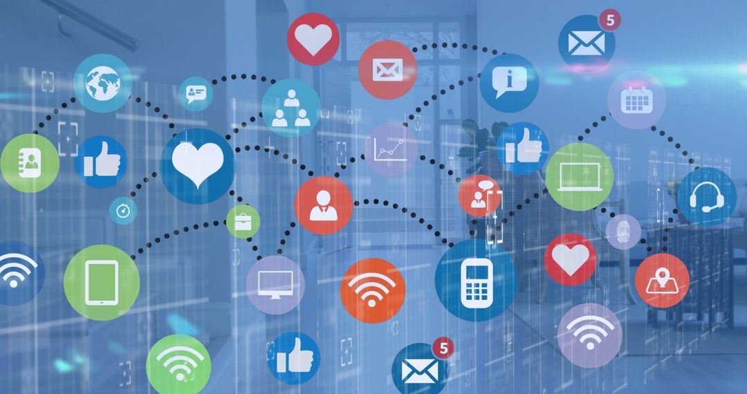 Global Networking Symbols and Digital Connectivity Background