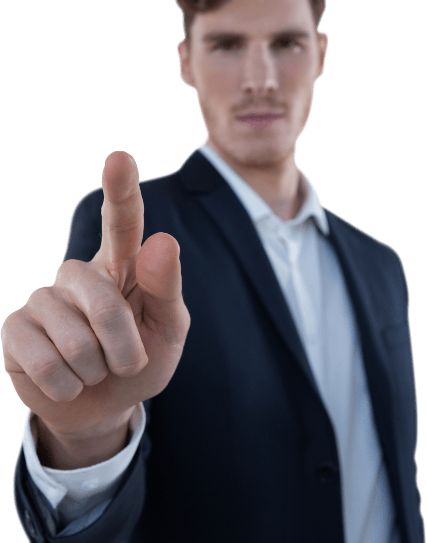 Determined Businessman Pointing Finger on Transparent Background