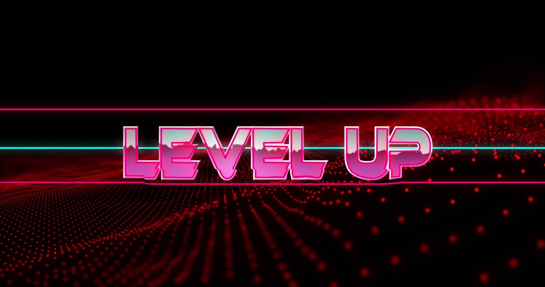Futuristic Neon Level Up Text with Glowing Red Mesh