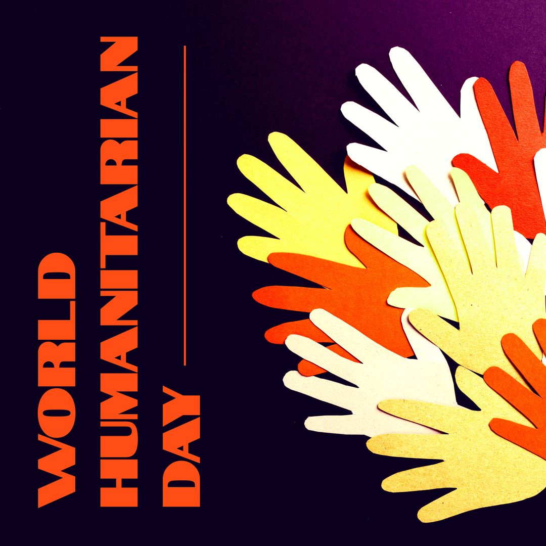 World Humanitarian Day Celebration Banner with Colorful Hands and Dark Background - Download Free Stock Templates Pikwizard.com