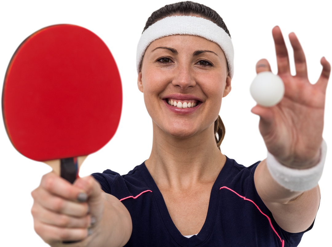 Female Table Tennis Player Smiling with Paddle and Ball Deep Focus Transparent - Download Free Stock Images Pikwizard.com