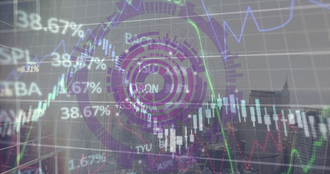 Digital Financial Data Flowing Over Cityscape