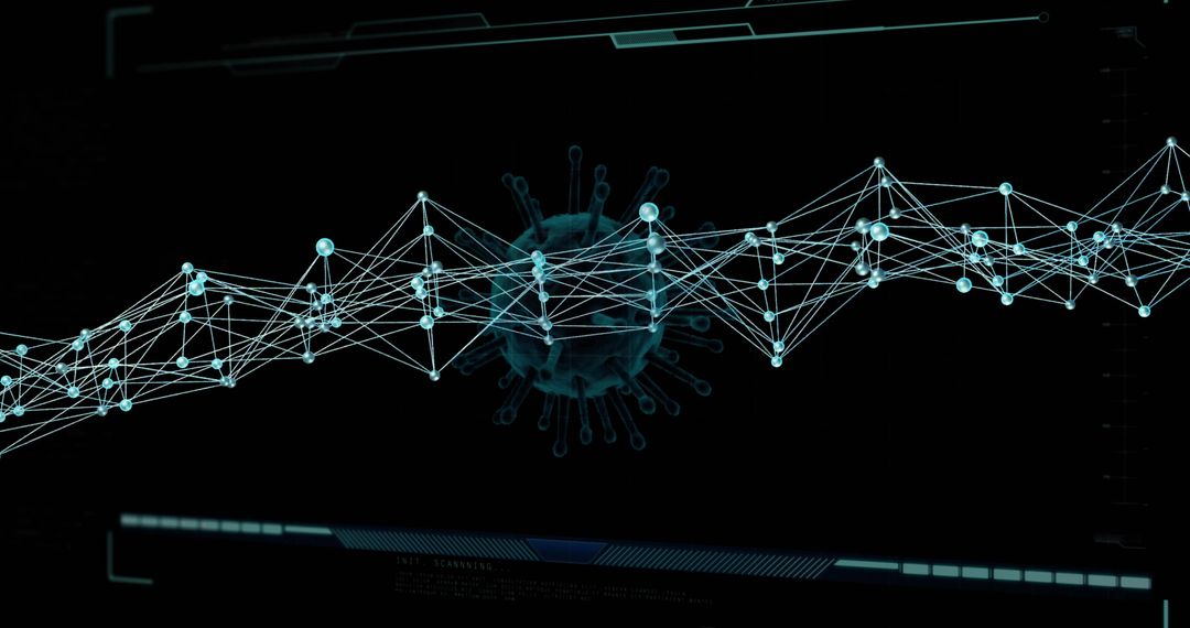 Futuristic Digital Network Overlay with Virus Particle
