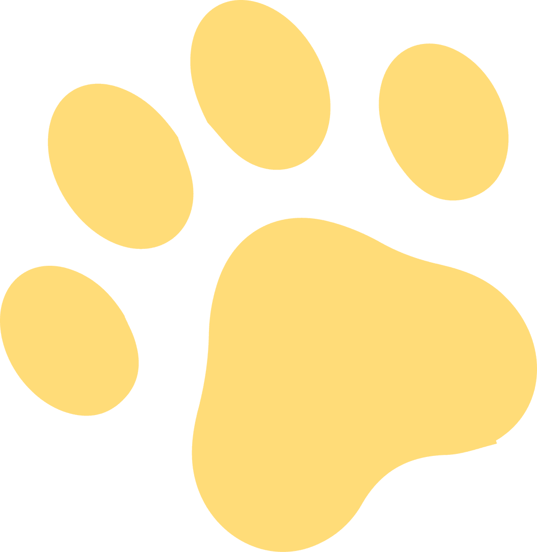 Stylized Yellow Paw Print Icon on Transparent Background