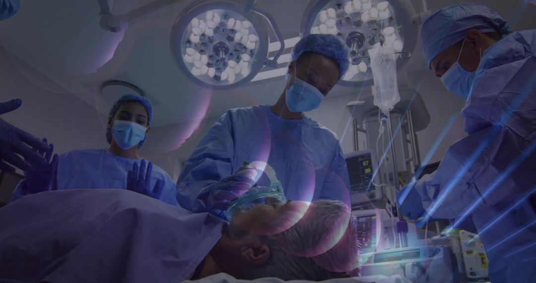 Surgeons Conducting Operation with Anesthesia Mask