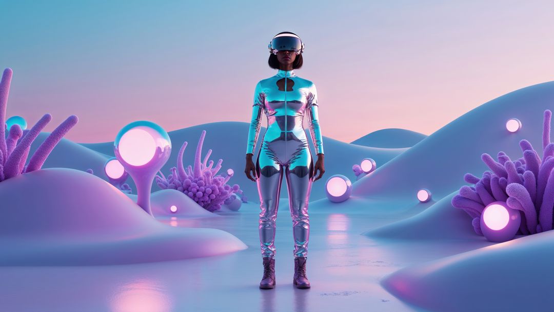 Futuristic Traveler in Alien World with Glowing Elements